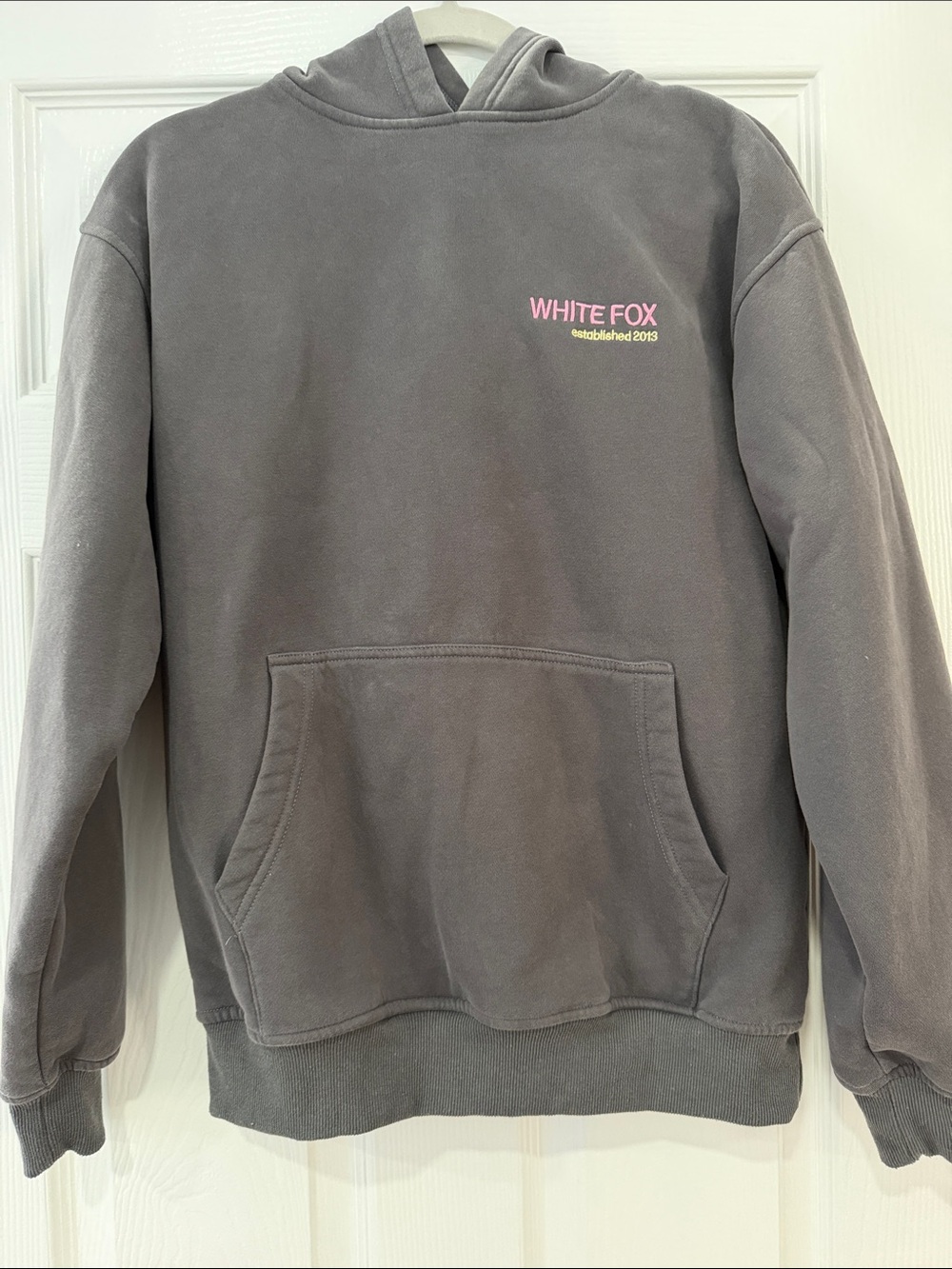 White Fox Boutique Gray Hoodie with Pink Logo